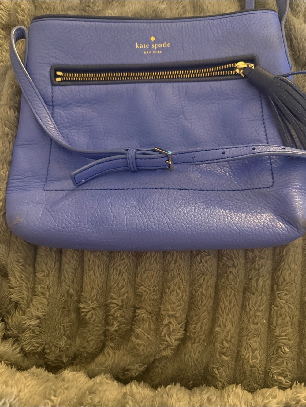 kate spade Violet Leather Crossbody with Tassel and Front Zip